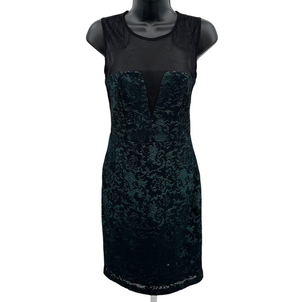 Mystic Sheath Dress WMNS XS Black Green Mesh Illusion Sleeveless Back Zip Lined